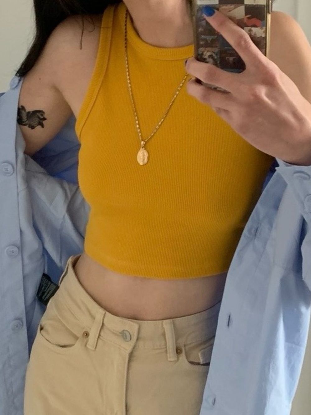 H&M Mustard Ribbed Cropped Tank